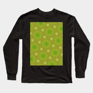 Lime Green Pointy Star Shapes on Hexagon Background Pattern - WelshDesignsTP003 Long Sleeve T-Shirt